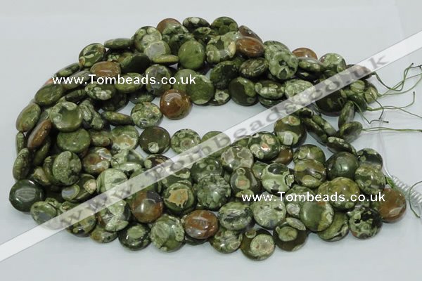 CRH36 15.5 inches 12mm flat round rhyolite beads wholesale