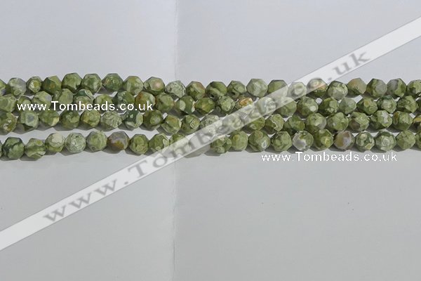CRH553 15.5 inches 6mm faceted nuggets matte rhyolite gemstone beads