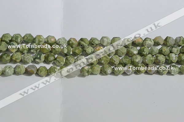 CRH555 15.5 inches 10mm faceted nuggets matte rhyolite gemstone beads