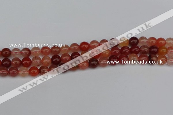 CRH602 15.5 inches 8mm round red rabbit hair quartz beads