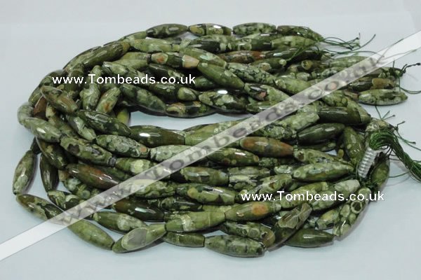 CRH70 15.5 inches 10*30mm faceted rice rhyolite beads wholesale