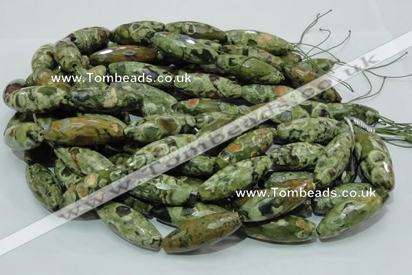 CRH72 15.5 inches 15*40mm faceted rice rhyolite beads wholesale