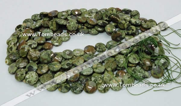 CRH84 15.5 inches 12mm faceted flat round rhyolite beads wholesale