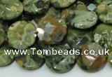 CRH85 15.5 inches 14mm faceted flat round rhyolite beads wholesale