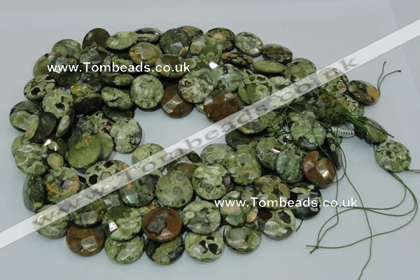 CRH86 15.5 inches 16mm faceted flat round rhyolite beads wholesale