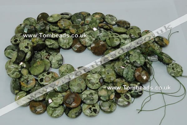 CRH87 15.5 inches 20mm faceted flat round rhyolite beads wholesale