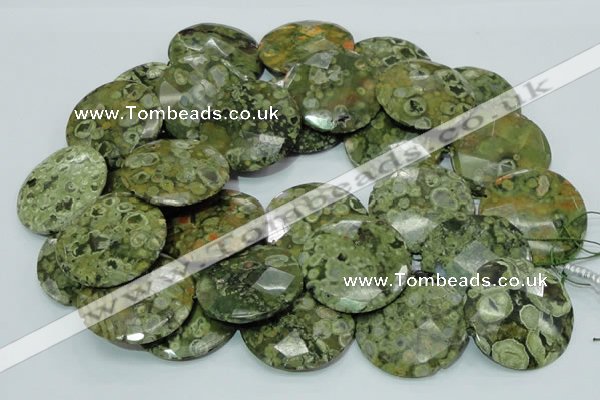 CRH88 15.5 inches 40mm faceted flat round rhyolite beads wholesale