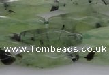 CRI07 15.5 inches 10*30mm faceted rice green rutilated quartz beads