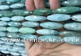 CRI112 15.5 inches 10*30mm faceted rice amazonite gemstone beads