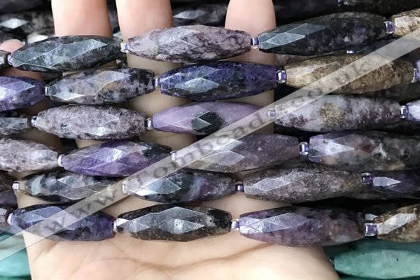 CRI114 15.5 inches 10*30mm faceted rice charoite gemstone beads