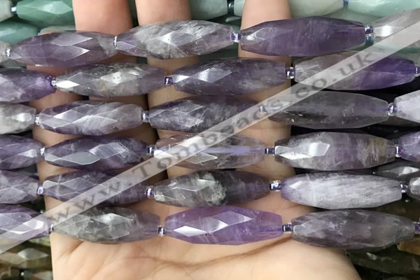 CRI118 15.5 inches 10*30mm faceted rice amethyst gemstone beads