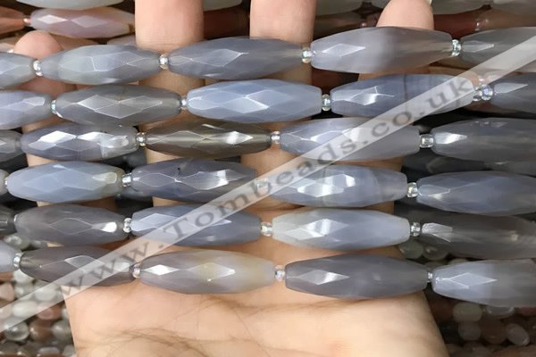 CRI125 15.5 inches 10*30mm faceted rice grey agate gemstone beads