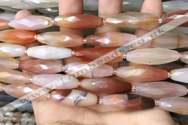 CRI126 15.5 inches 10*30mm faceted rice red agate gemstone beads