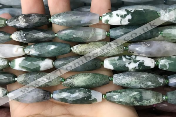 CRI129 15.5 inches 10*30mm faceted rice moss agate beads