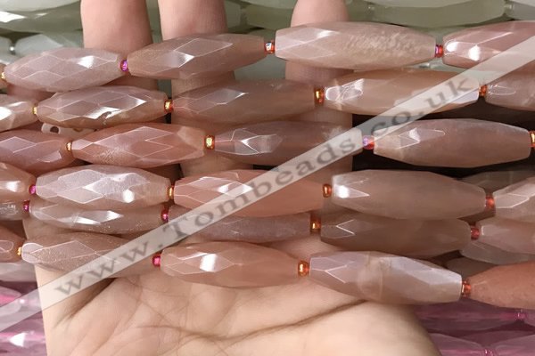 CRI137 15.5 inches 10*30mm faceted rice moonstone gemstone beads