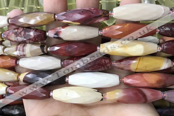 CRI140 15.5 inches 10*30mm faceted rice mookaite gemstone beads