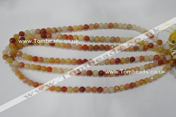 CRJ401 15.5 inches 6mm faceted round red & yellow jade beads