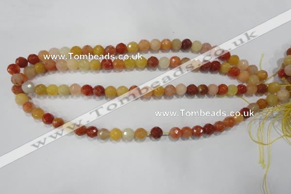 CRJ402 15.5 inches 8mm faceted round red & yellow jade beads