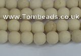 CRJ610 15.5 inches 4mm round matte white fossil jasper beads