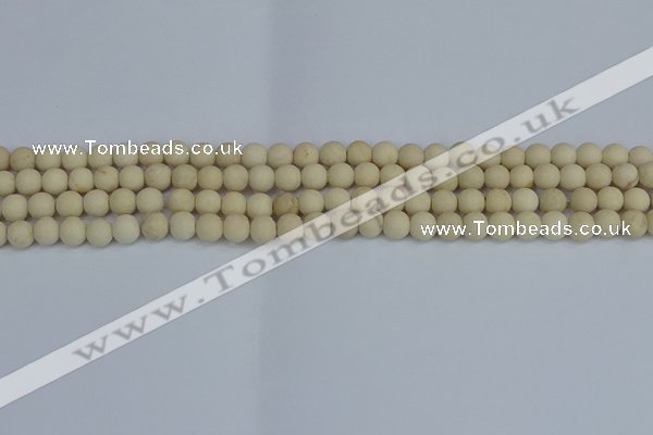 CRJ610 15.5 inches 4mm round matte white fossil jasper beads