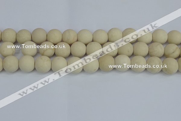 CRJ614 15.5 inches 12mm round matte white fossil jasper beads