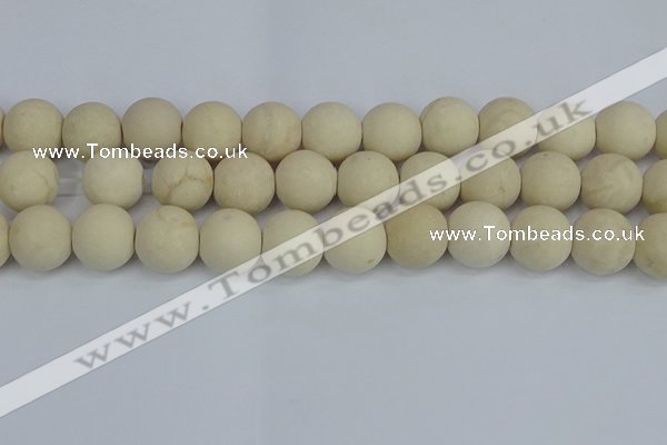 CRJ615 15.5 inches 14mm round matte white fossil jasper beads