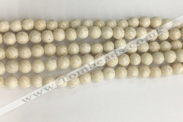 CRJ621 15.5 inches 6mm round white fossil jasper beads wholesale