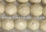 CRJ627 15.5 inches 6mm faceted round white fossil jasper beads