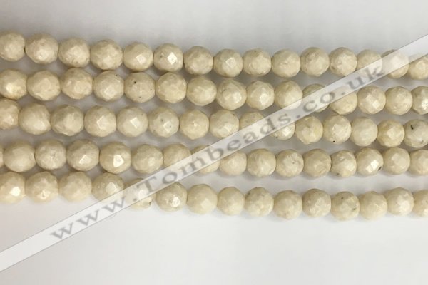 CRJ627 15.5 inches 6mm faceted round white fossil jasper beads