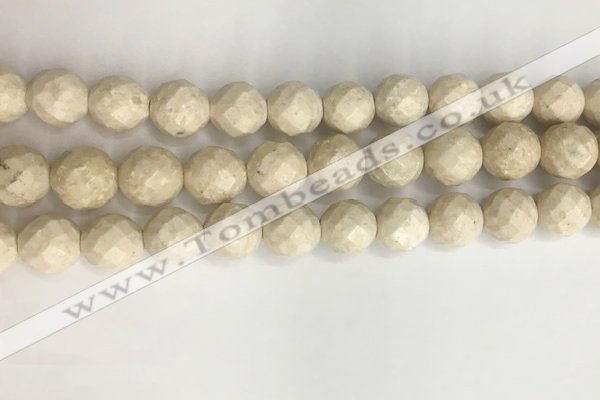 CRJ629 15.5 inches 10mm faceted round white fossil jasper beads