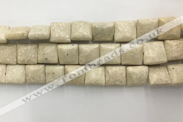 CRJ638 15.5 inches 12*12mm square white fossil jasper beads wholeasle