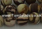 CRO1074 15.5 inches 12mm round matte brown zebra jasper beads