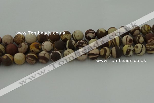 CRO1074 15.5 inches 12mm round matte brown zebra jasper beads