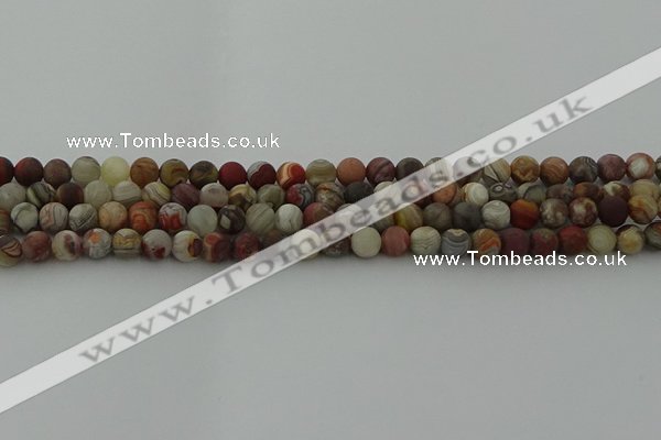 CRO1091 15.5 inches 6mm round matte laguna lace agate beads