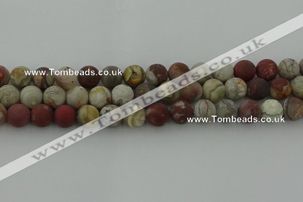 CRO1094 15.5 inches 12mm round matte laguna lace agate beads