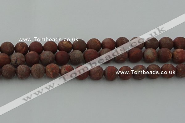 CRO1104 15.5 inches 12mm round matte pomegranate jasper beads