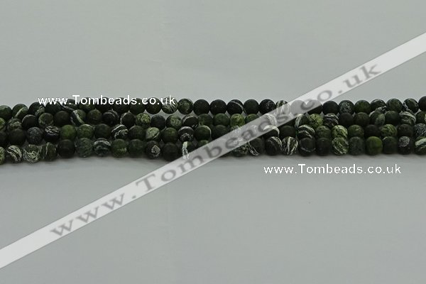 CRO1120 15.5 inches 4mm round matte green silver line jasper beads