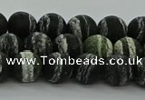 CRO1122 15.5 inches 8mm round matte green silver line jasper beads