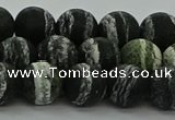 CRO1123 15.5 inches 10mm round matte green silver line jasper beads