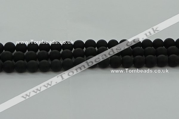 CRO1133 15.5 inches 10mm round matte black agate gemstone beads