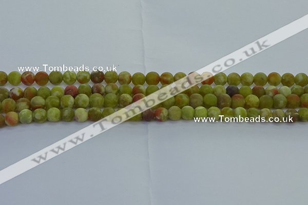 CRO1151 15.5 inches 6mm round matte green dragon serpentine jasper beads