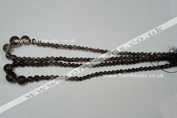 CRO743 15.5 inches 6mm – 14mm faceted round smoky quartz beads