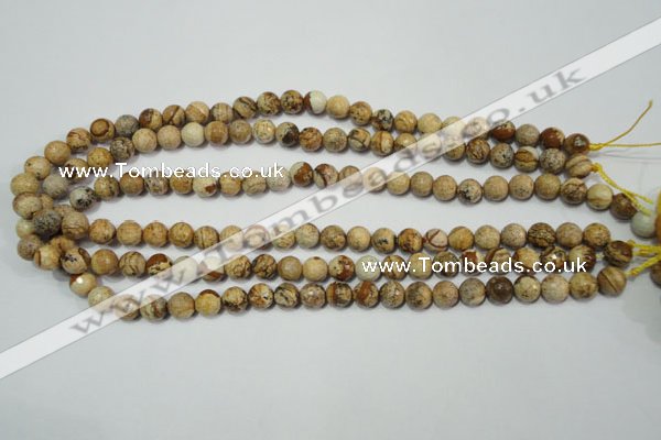 CRO762 15.5 inches 8mm faceted round picture jasper beads wholesale