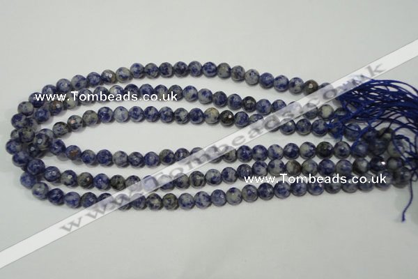 CRO772 15.5 inches 8mm faceted round blue spot stone beads wholesale