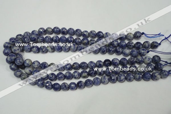 CRO773 15.5 inches 10mm faceted round blue spot stone beads wholesale