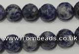 CRO774 15.5 inches 12mm faceted round blue spot stone beads wholesale