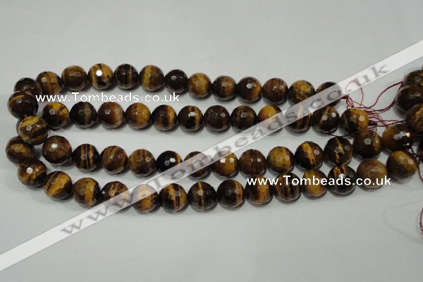 CRO785 15.5 inches 14mm faceted round yellow tiger eye beads wholesale