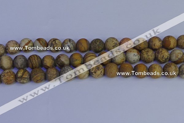 CRO975 15.5 inches 14mm round matte picture jasper beads wholesale