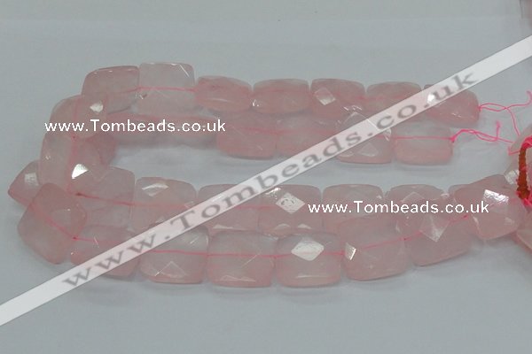 CRQ102 15.5 inches 25*25mm faceted square natural rose quartz beads