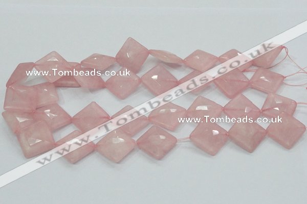 CRQ107 15.5 inches 20*20mm faceted diamond natural rose quartz beads